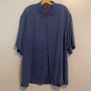 Byron Nelson Eleven Straight Slate Blue 100% Silk Short Sleeve Button Do…